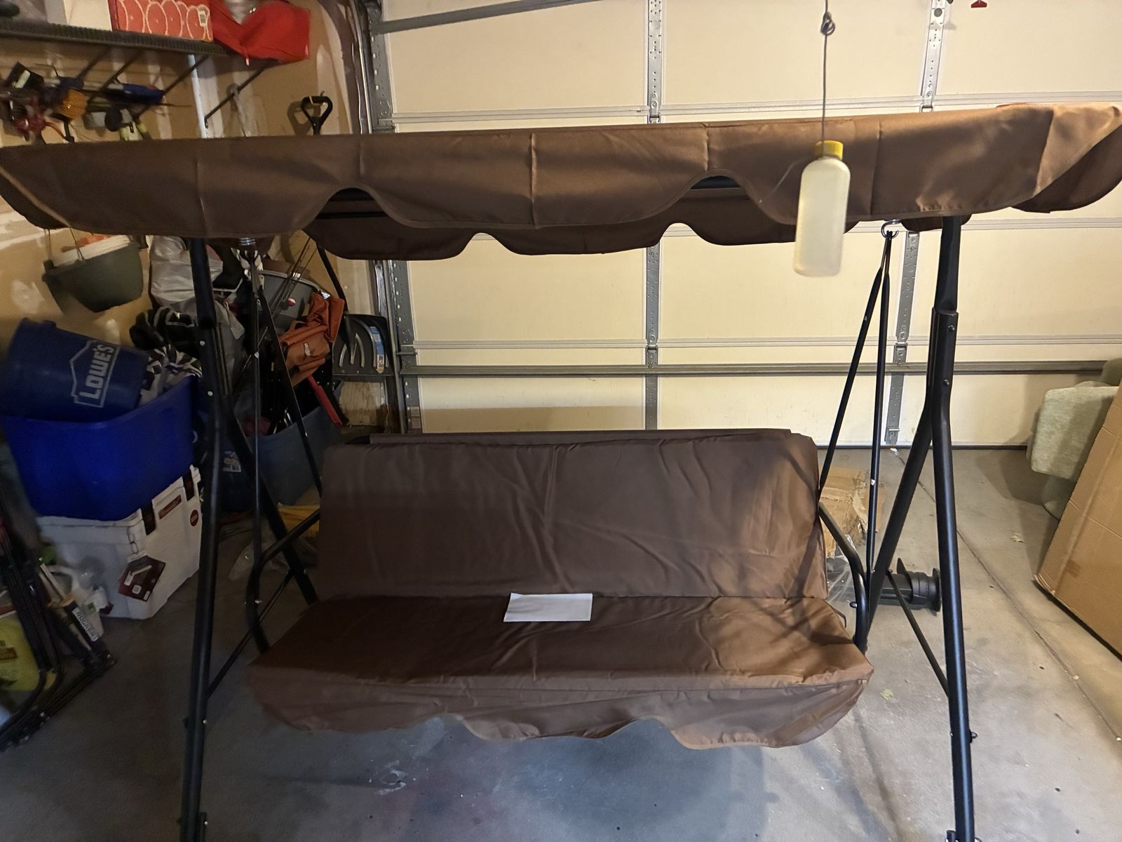 Outdoor Patio Swing Bench with Canopy - Brown 3-Seater Glider and a black one