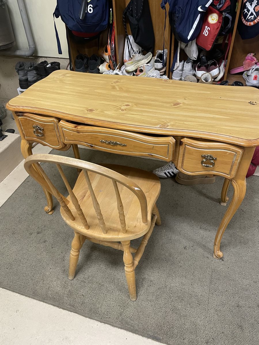 Wooden Writing Desk with Matching Chair and Drawers
