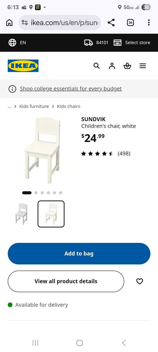 IKEA SUNDVIK Children's Chair White - New in Box Unassembled