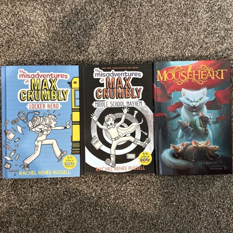 Max Crumbly "Locker Hero" & "Middle School Mayhem" + Mouseheart Books - Children's Fiction Lot
