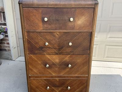 Vintage Art Deco Waterfall Wood 4-Drawer Dresser Chest
