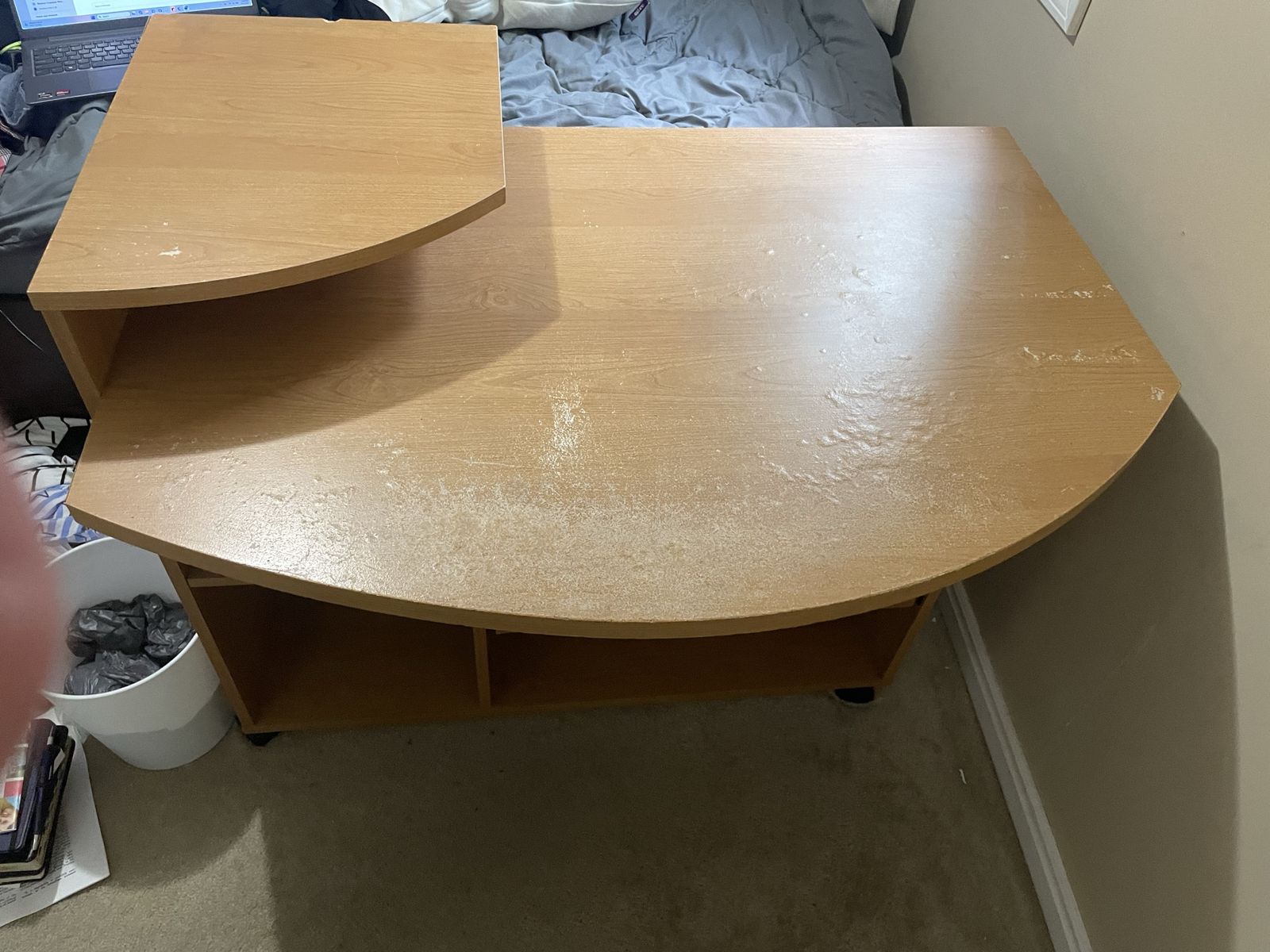 FREE Light Brown Wood Corner Desk/Table with Shelves