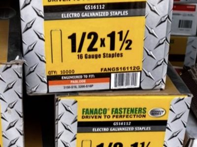 Qty 6. Boxes left Paslode FOT2695 1-1/2" 16 Gauge 1/2" Crown Galvanized Framing Staples, 10,500 Count staple gun rental