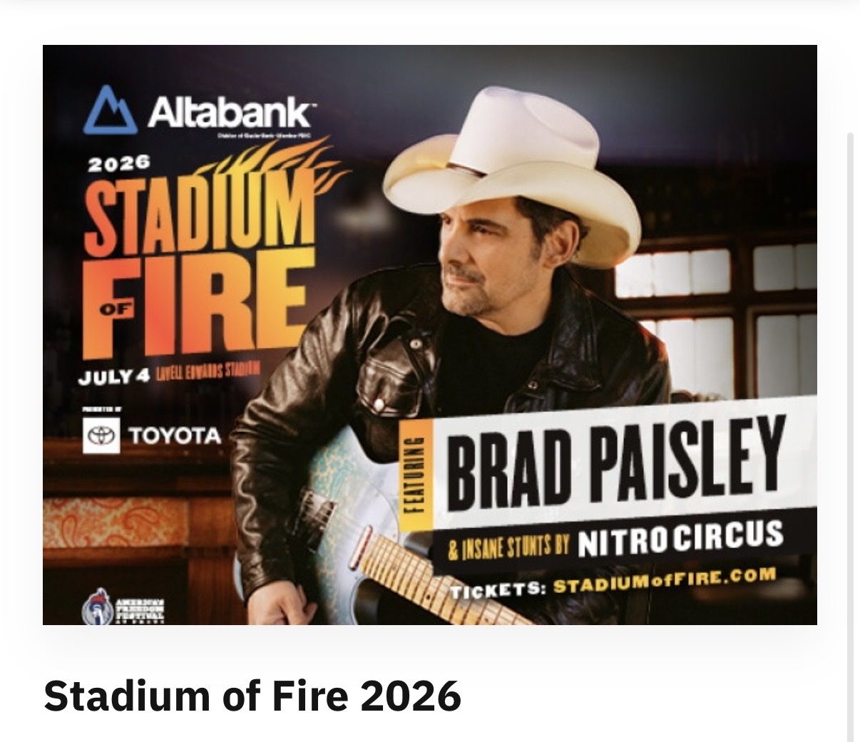 Stadium of Fire - 8 East Side Tickets - Best Deal on KSL.