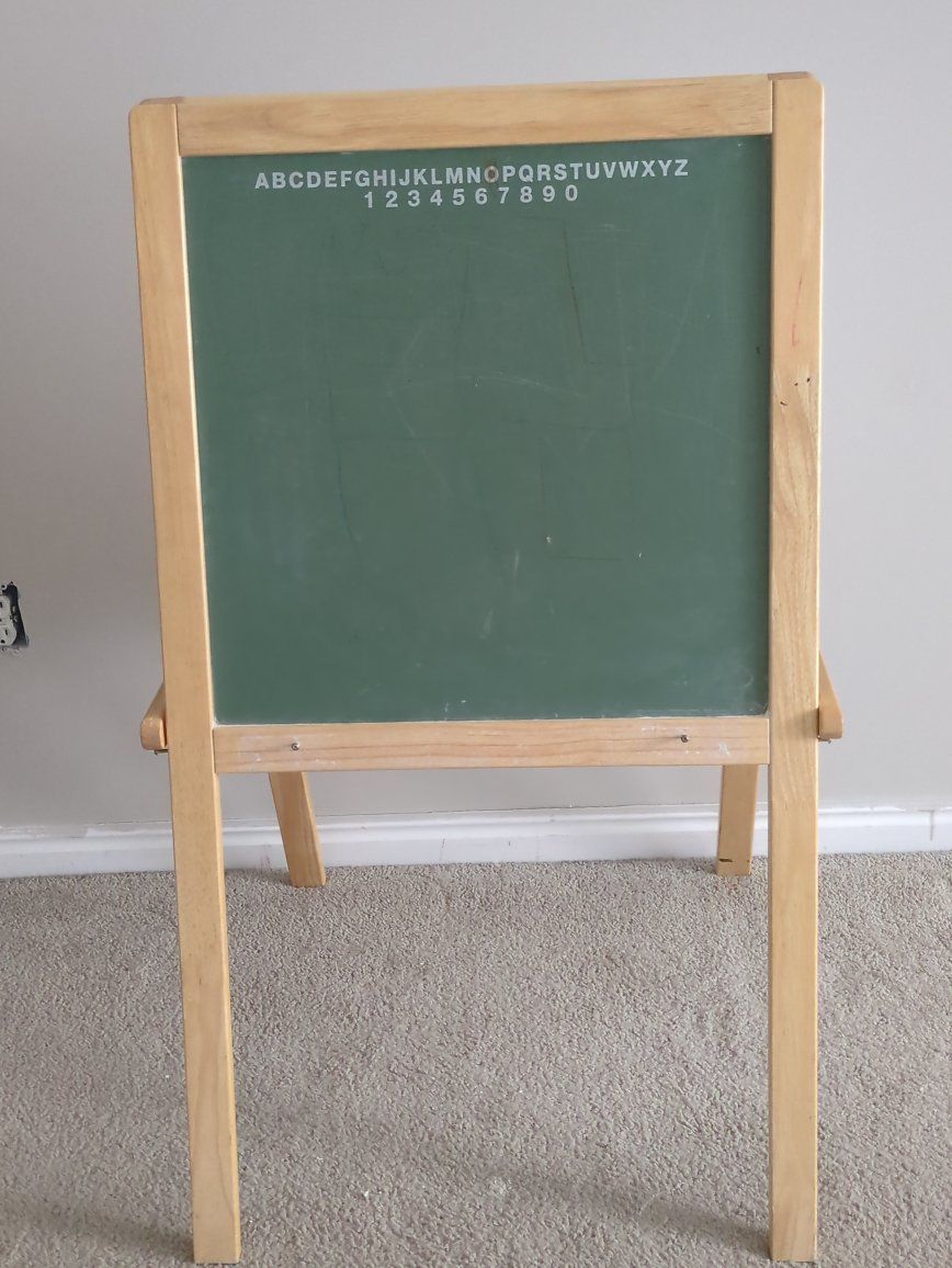 Kids Wooden Art Easel - Chalkboard & Dry Erase Whiteboard Combo, Children's Double-Sided Drawing Board