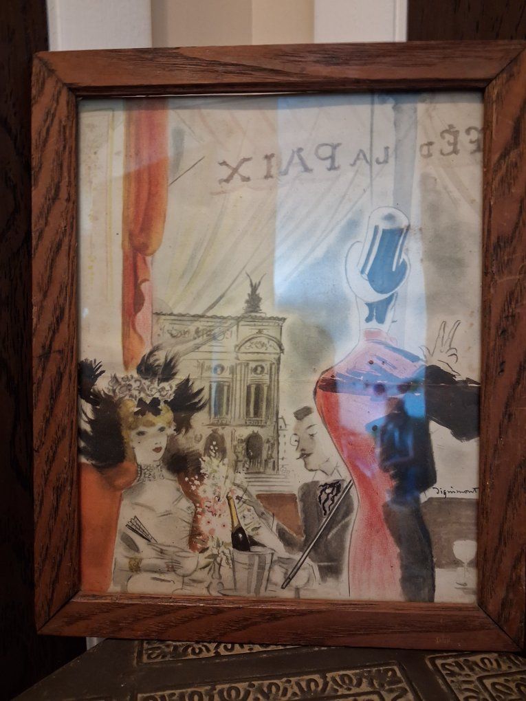 Framed Vintage French Illustration Print by Dignimont - Cafe de la Paix