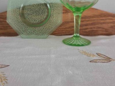 Uranium Glass Desert Plate and Champagne Glass
