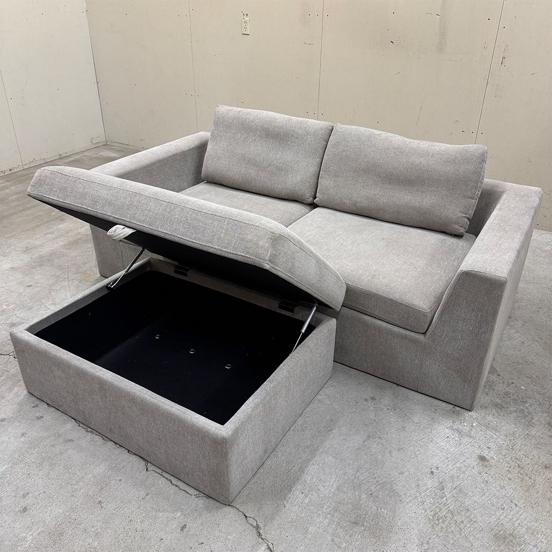 Beige/Gray Loveseat & Storage Ottoman - Delivery Available