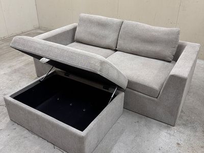Beige/Gray Loveseat & Storage Ottoman - Delivery Available