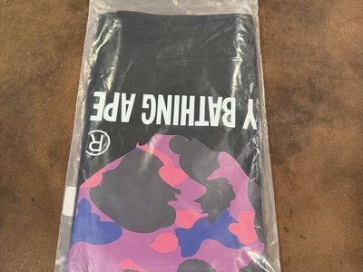 BAPE A Bathing Ape Men's Pink Blue Camo Ape Head Black T-shirt - Size Medium, New in Package