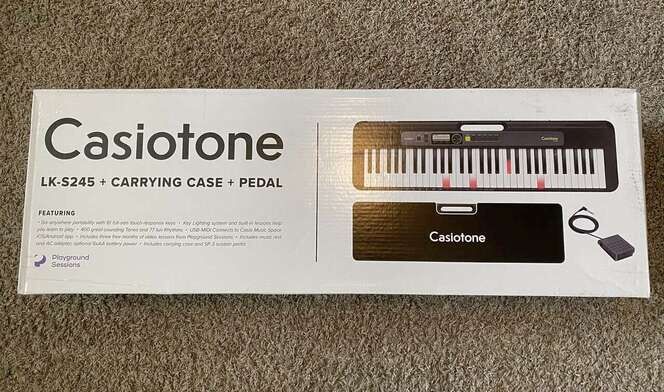Brand new Casio Casiotone LK-S245 61-Key Lighted Keyboard, Sustain Pedal, Protective Case Bundle.