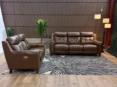 Power Reclining Leather Sofa + Loveseat - SHOWROOM CLEARANCE