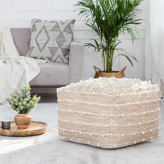 Anji Mountain Handloom Pouf, Woven with Wool, Brown 1847875 #105940