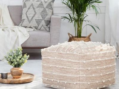 Anji Mountain Handloom Pouf, Woven with Wool, Brown 1847875 #105940