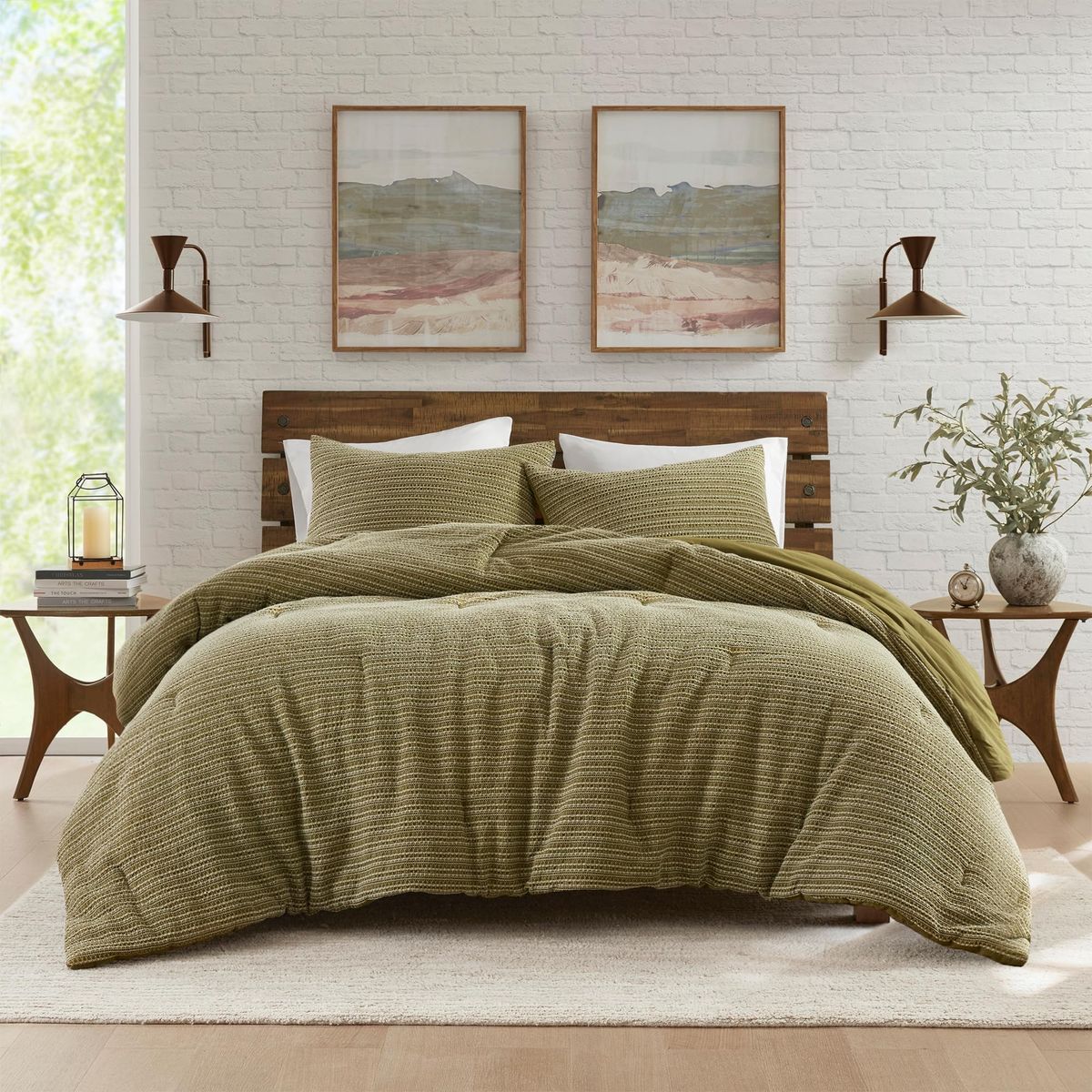 Woolrich King Comforter Set Cotton Waffle Pre-Stone Washed, Oversized Comforter, All Season Down Alternative Overfilled King Siz