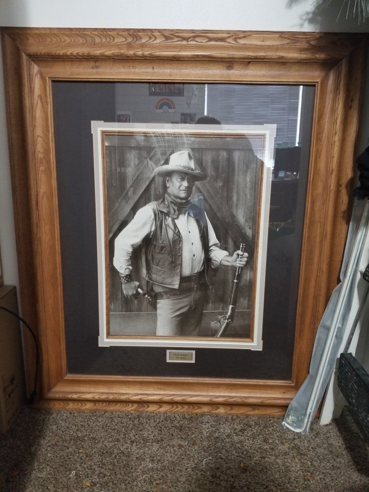 Vintage John Wayne "The Duke" Framed Photo Print - Black & White Western Collectible Art
