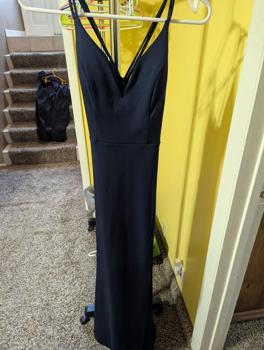 Long navy dress w/thin straps