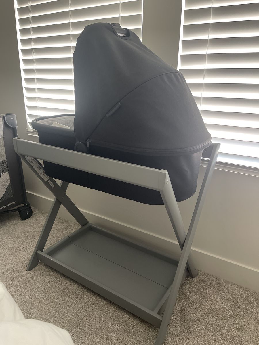 Baby Bassinet with Stand - black gently used infant sleeper
