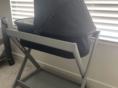 Baby Bassinet with Stand - black gently used infant sleeper
