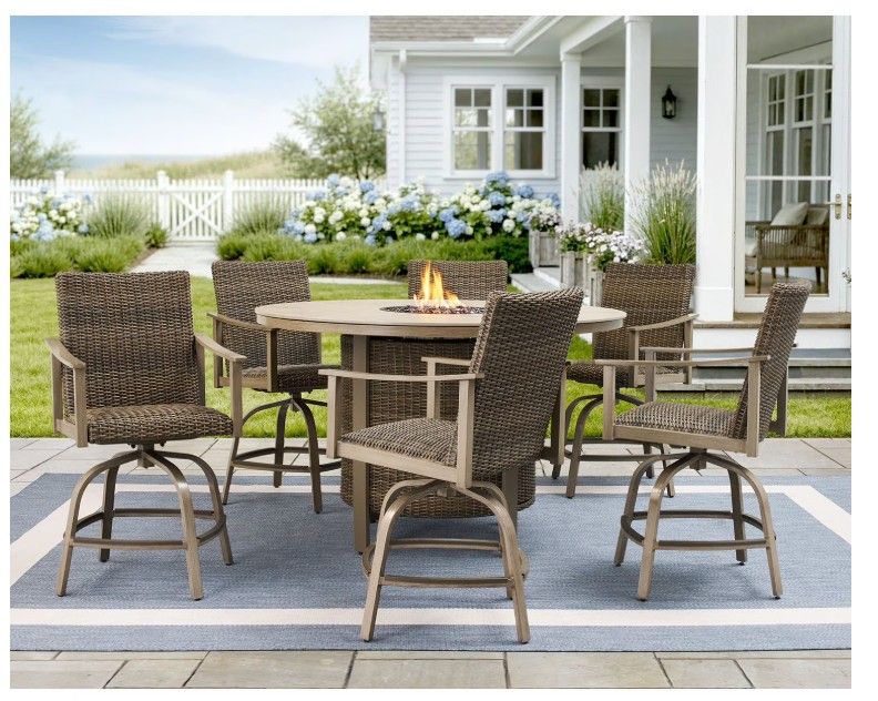 Member's Mark Hampton High Dining Set with Fire, 7pc