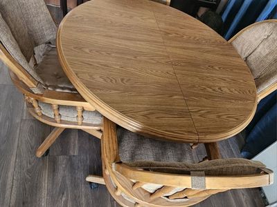 Vintage Oak Dining Table with 4 Swivel Caster Chairs