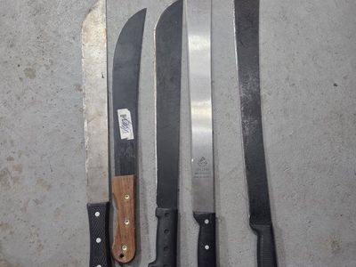Collins & Unbranded Machete Lot - 5 Used Blades for Yard Work & Outdoors