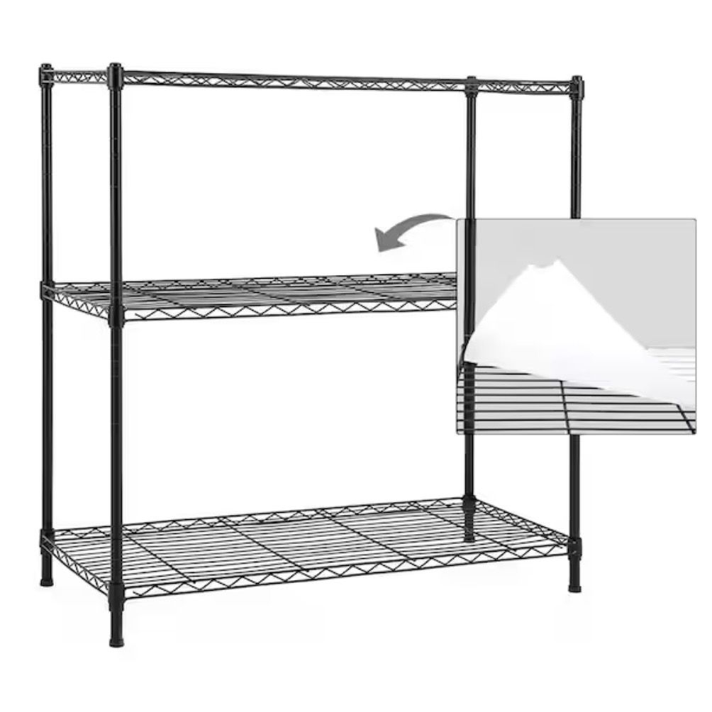 EFINE Black 3-Tier Carbon Steel Wire Garage Storage Shelving Unit, NSF Certified (36 in. W x 36 in. H x 16 in. D)