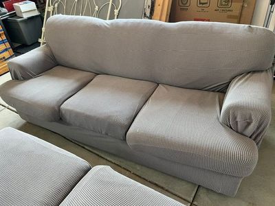Genuine Aniline Leather Couch with slipcovers