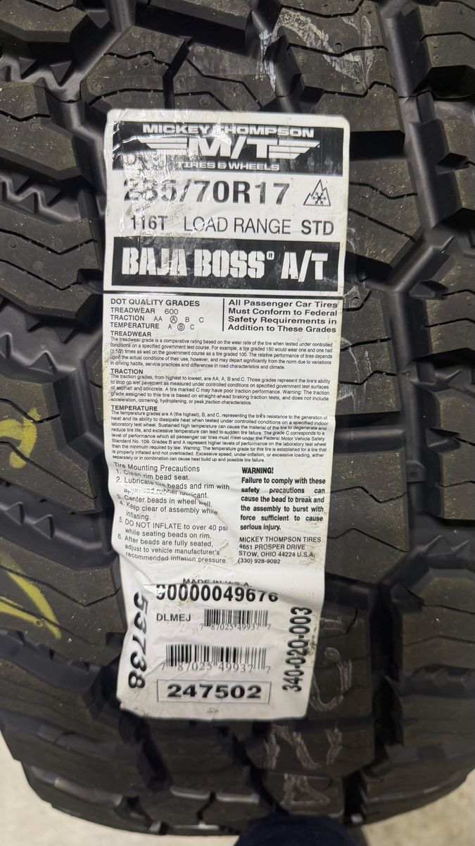 Mickey Thompson Baja Boss A/T Tire - 285/70R17 116T Load Range, New All-Terrain Tire