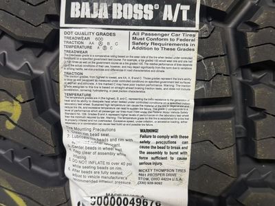 Mickey Thompson Baja Boss A/T Tire - 285/70R17 116T Load Range, New All-Terrain Tire