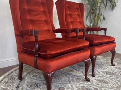 Vintage Red Velvet Laine Wingback Chairs