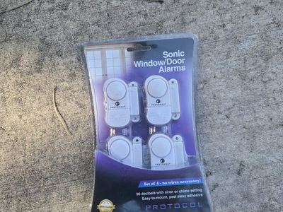 PROTOCOL Sonic Window/Door Alarms - Set of 4, 90dB Siren/Chime, Easy-Mount, New