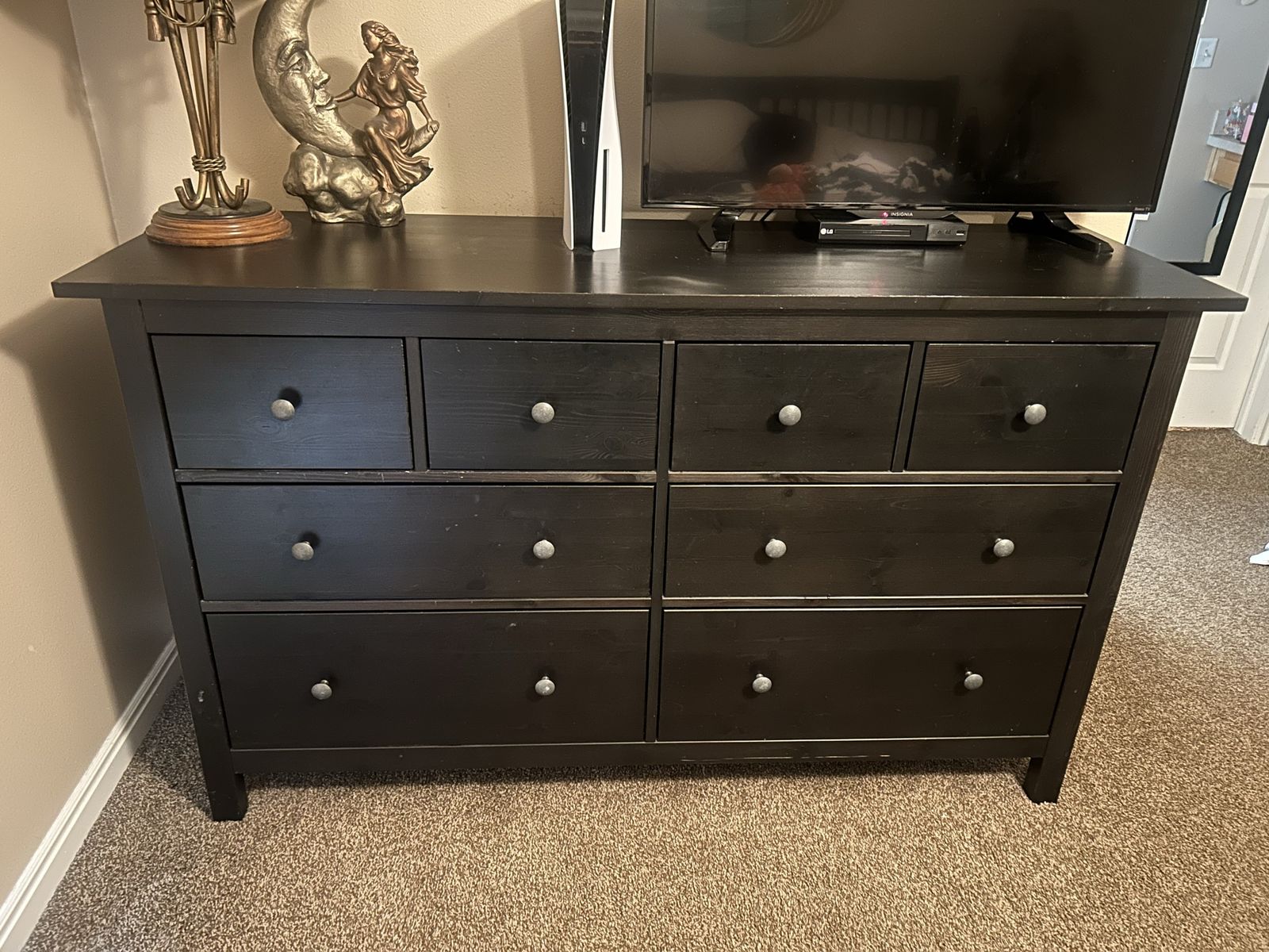 Black Wood Dresser with 8 Drawers