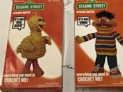 Vintage 1976 Sesame Street crochet doll kits. Big Bird and Ernie. Comes w everything you need. 1970s crafts 70's