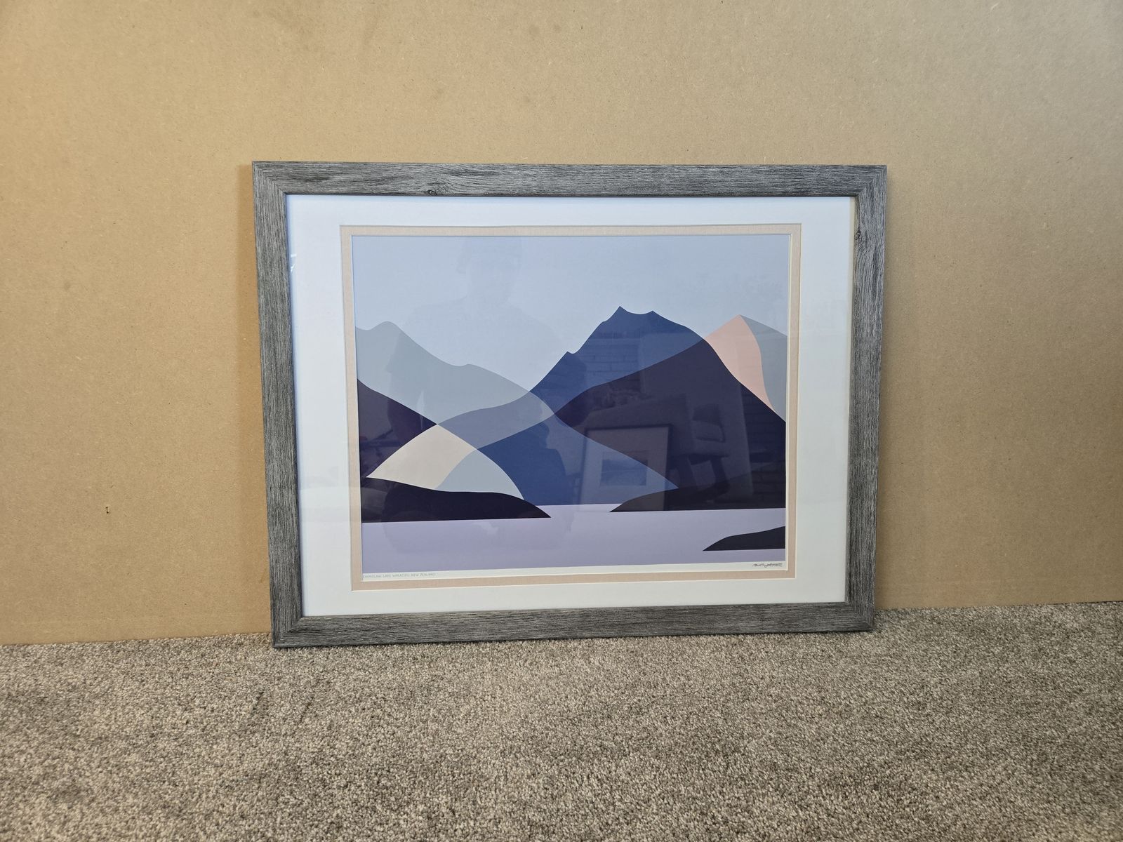 Abstract Mountain print of Lake Wakatipu in New Zealand 26"x20" matted