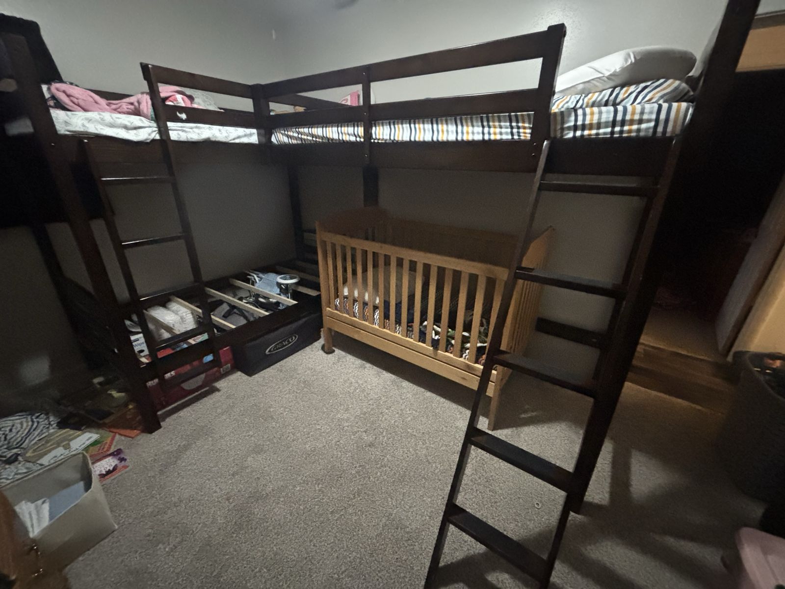 Triple twin bunk bed with loft