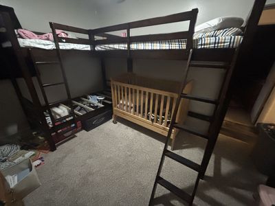 Triple twin bunk bed with loft