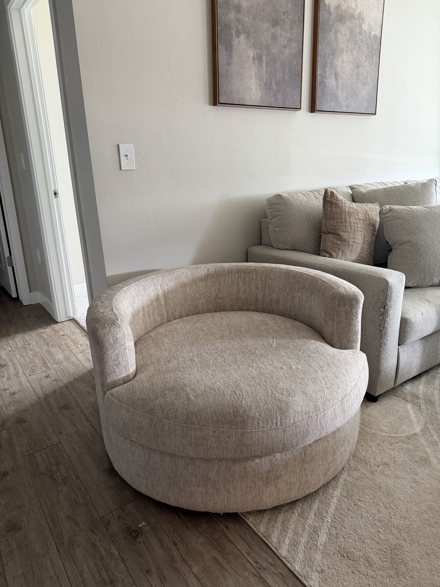 Round Swivel Accent Chair Cream Beige Fabric Living Room Furniture