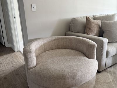 Round Swivel Accent Chair Cream Beige Fabric Living Room Furniture