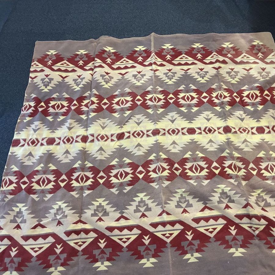 Vintage Camp Blanket - Red, Gray, Beige, 69" x 74"