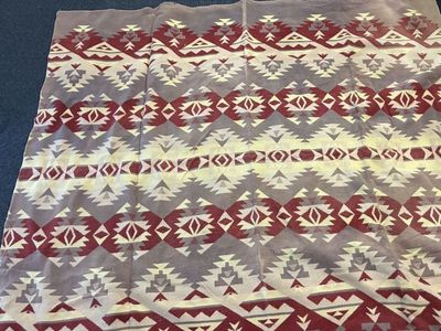 Vintage Camp Blanket - Red, Gray, Beige, 69" x 74"