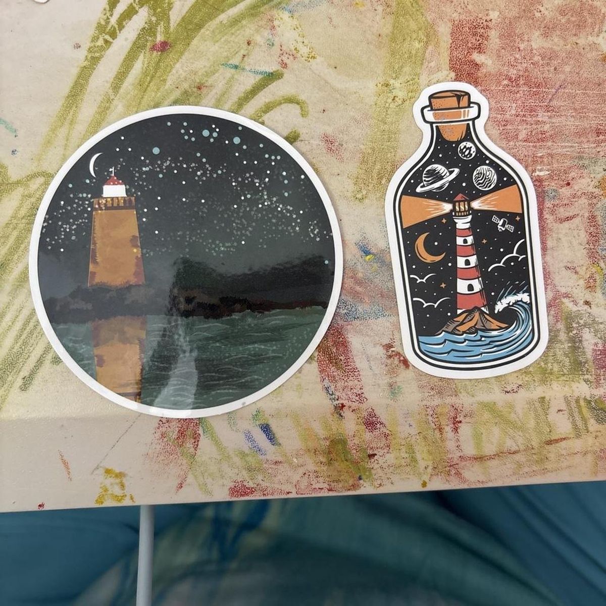 2 Lighthouse & Stars Decal Stickers - Waterproof Vinyl for Laptop, Water Bottle, Car