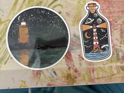 2 Lighthouse & Stars Decal Stickers - Waterproof Vinyl for Laptop, Water Bottle, Car