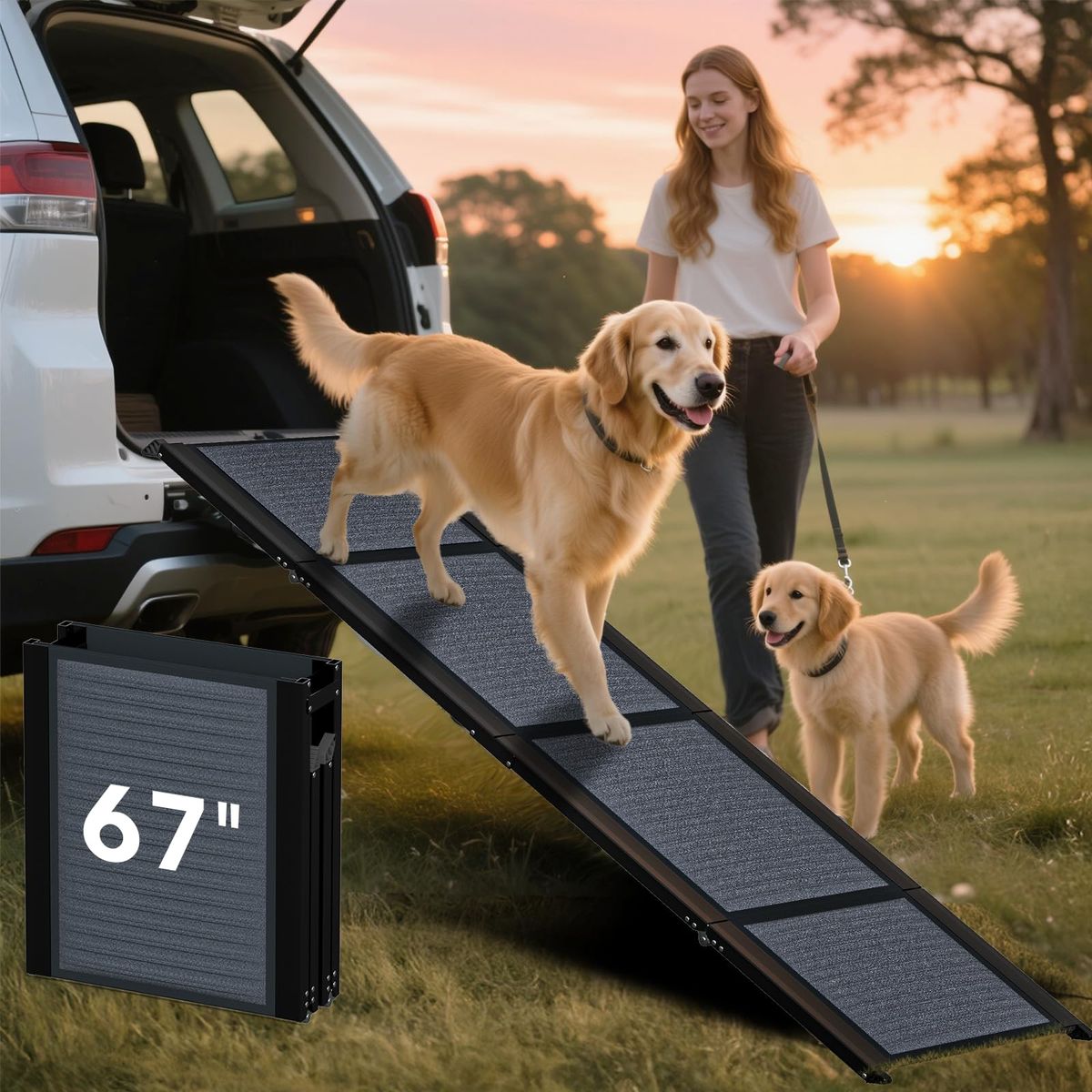 New 67" Long & 17.3" Wide Folding Dog Ramp for Car, SUV & Truck – Portable Pet Ramp