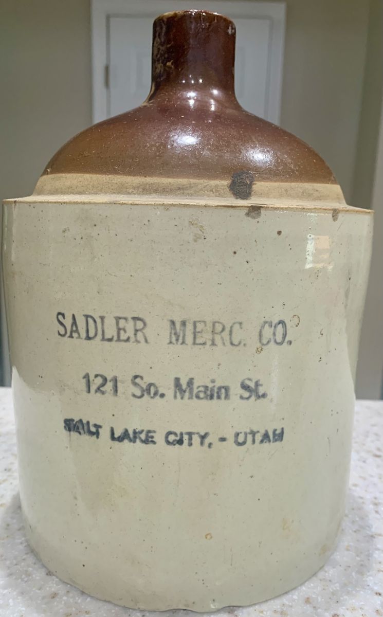 Antique Sadler Merc Co Salt Lake City Utah Stoneware Jug Crock