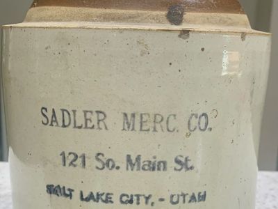 Antique Sadler Merc Co Salt Lake City Utah Stoneware Jug Crock