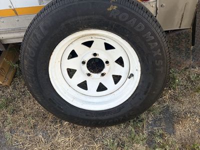 Road Max ST Trailer Tire & Wheel 205/75R14- White 5 Hole Rim, Spare Tire Ready