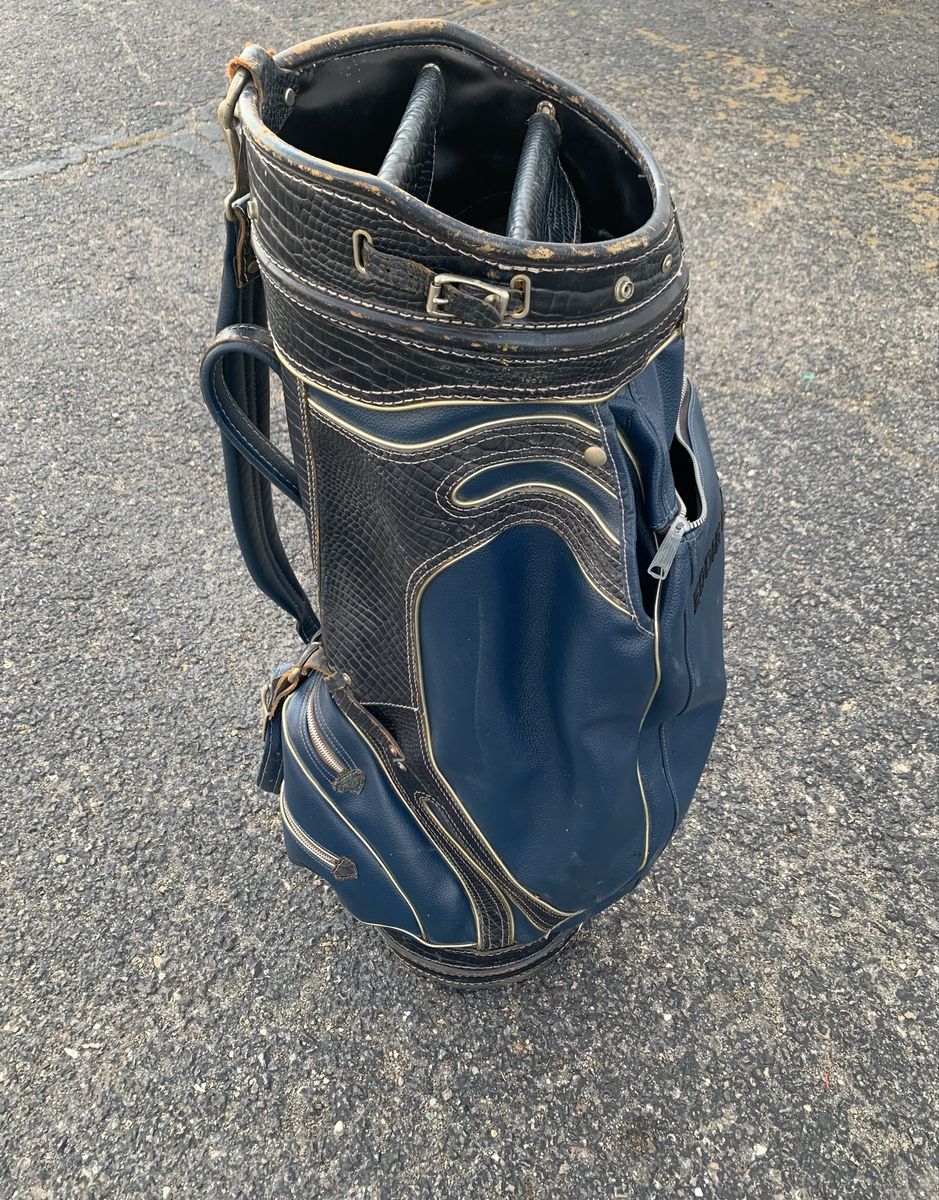 MacGregor Vintage Leather/Vinyl Blue Carry/Cart Bag 3-Way With Rain Cover
