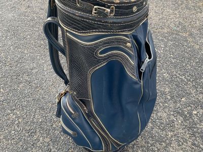 MacGregor Vintage Leather/Vinyl Blue Carry/Cart Bag 3-Way With Rain Cover