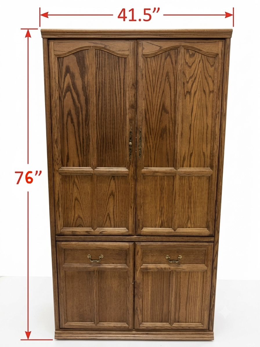 Oak Veneer Entertainment Center / Cabinet with Shelves, 41.5" W x 76" H
